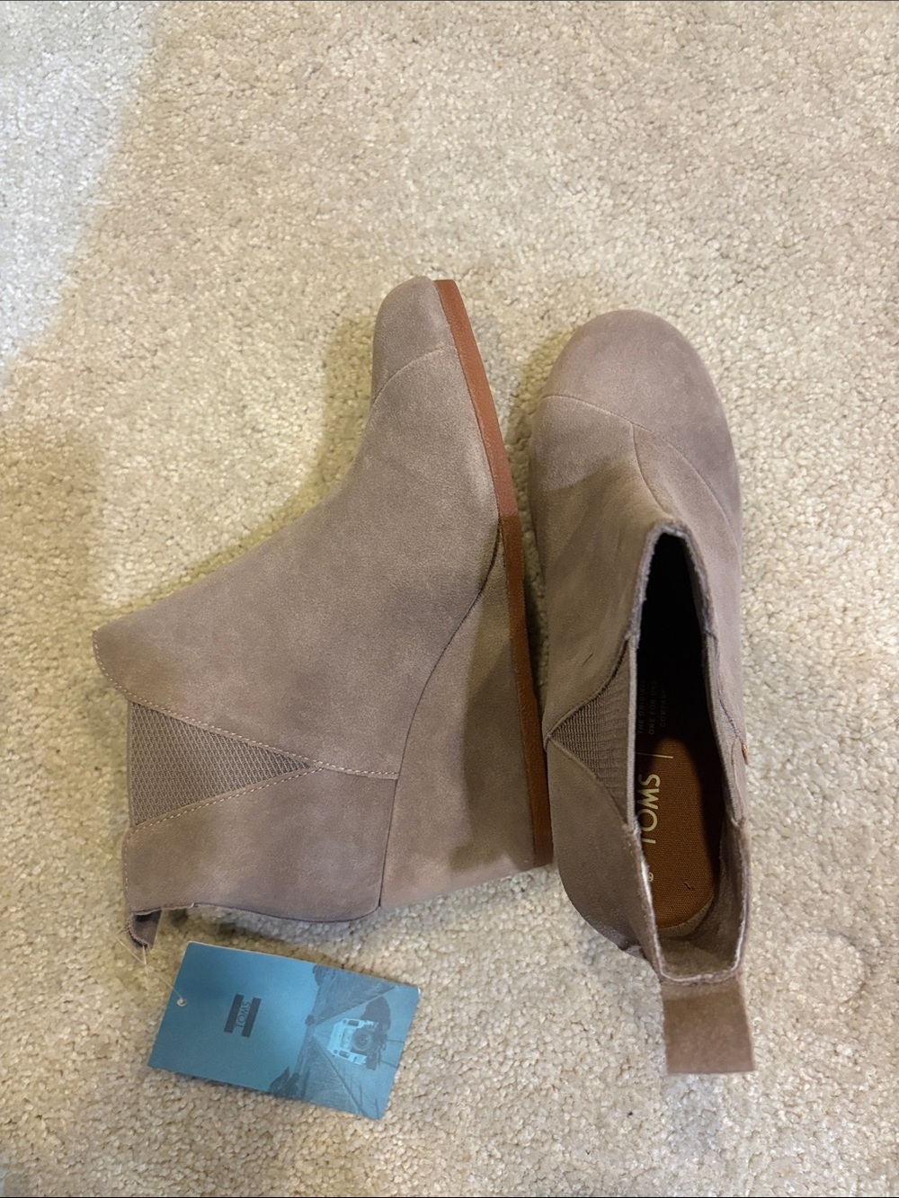 Toms Taupe Suede Wedge Ankle Booties-Size 9